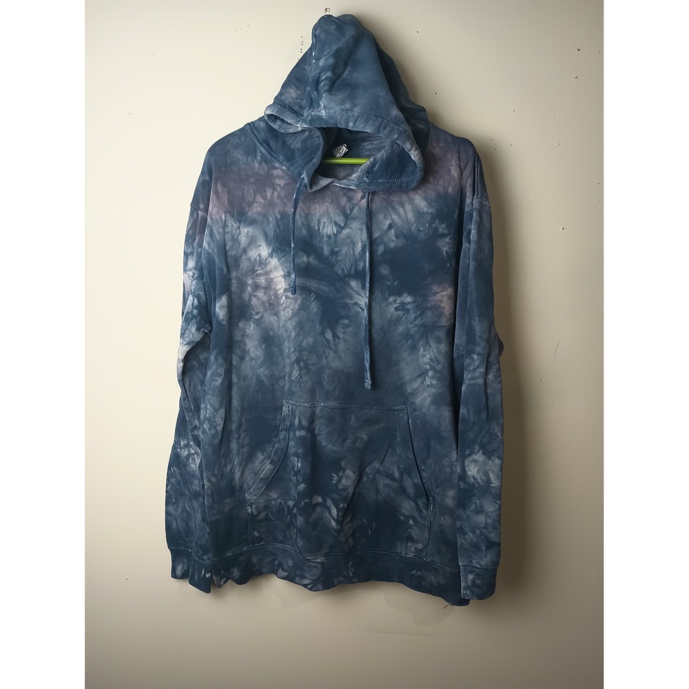 Independent Trading Co Blue Tie Dye Hoodie Pullover Sweatshirt Womens XL Fleece